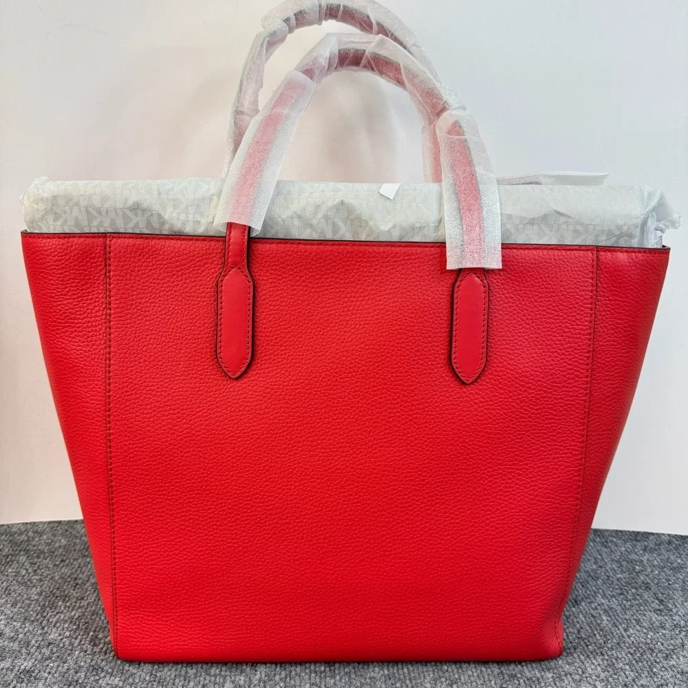 Michael Kors Large Tote Bag Red‎ Leather Double Handle Zip Top Shoulder Bag